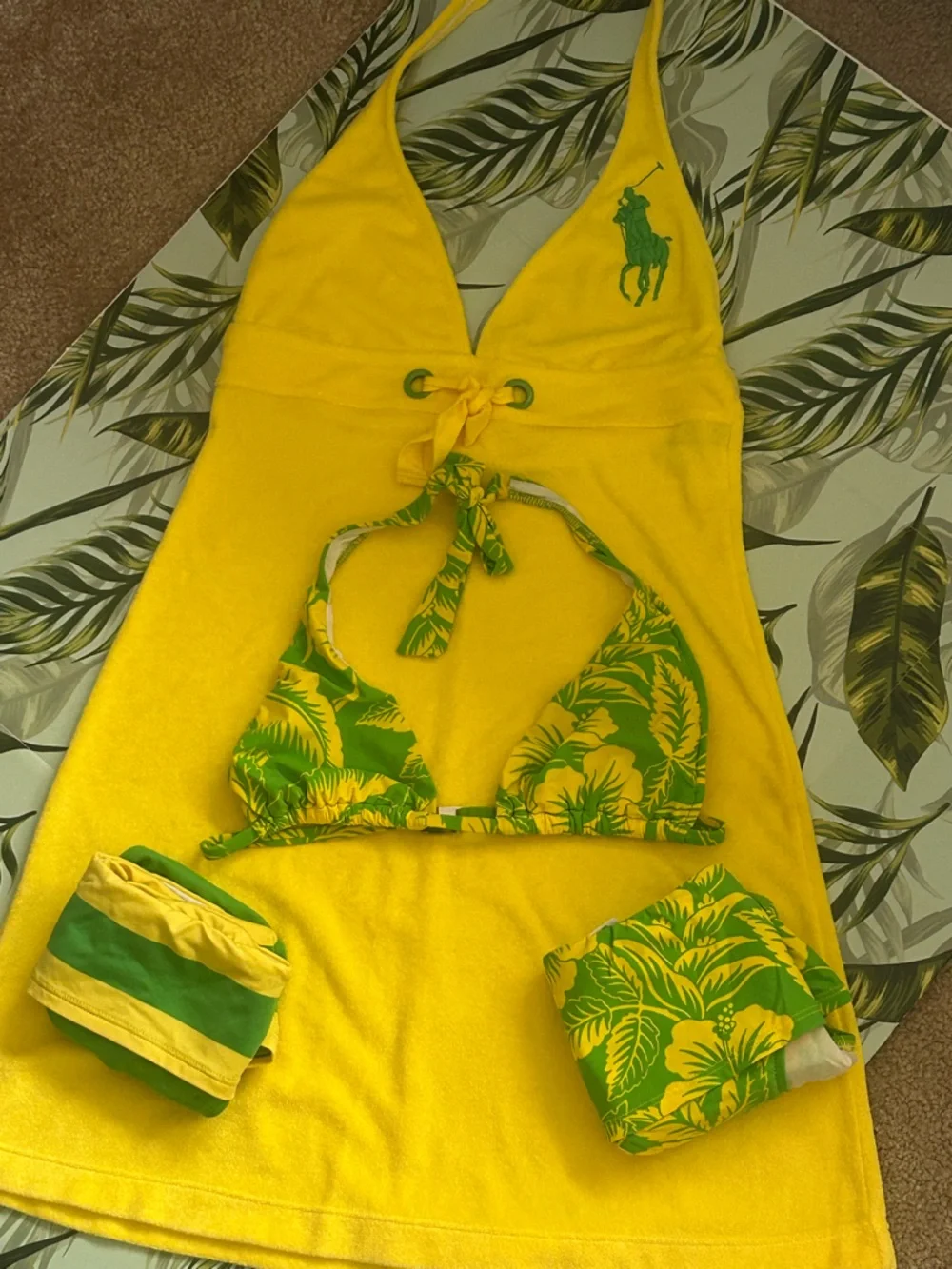 Ralph Lauren Yellow Halter Tie-Front Dress with Green Pony - Picture 3 of 5
